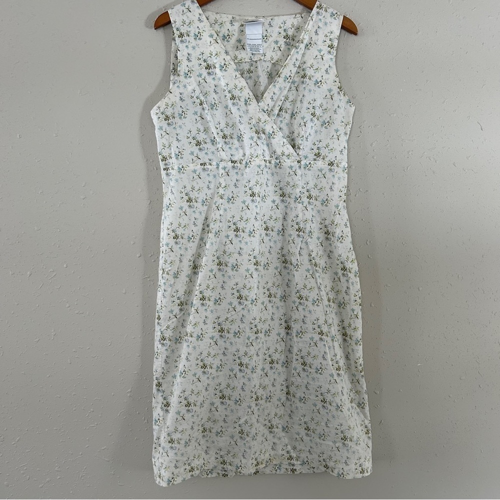 Vintage Laura Ashley White Floral Midi Dress Lightweight Summer Casual Size 12